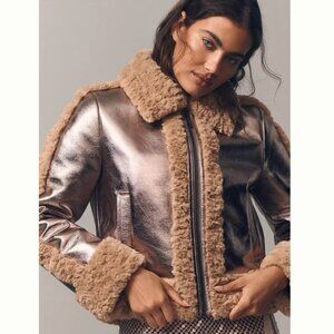 NWT Anthropologie Unreal Fur Pilote d'Avion Jacket Metallic Sizes S & XL